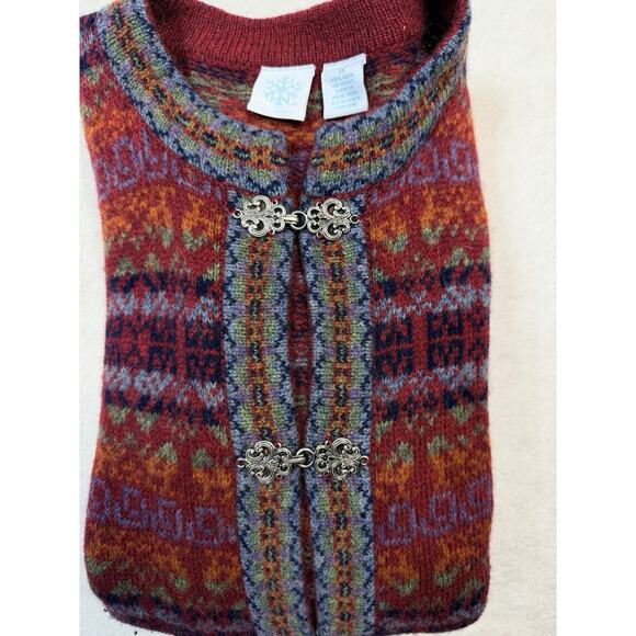 NORTHERN ISLE Vintage Fair Isle Cardigan Sweater Deep Plum Metal Clasps 1X Wool - Picture 13 of 13